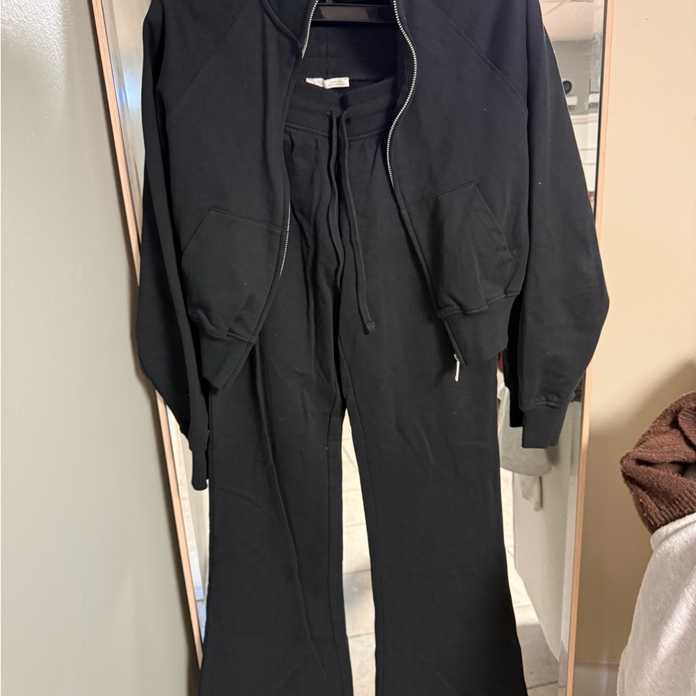 Zara Black Women's Track Pants & Hoodie Set